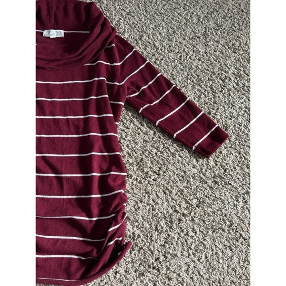 Pink Rose Cowl Neck Quater Sleeve ruched Maroon/white strip sweater‎ size large - Picture 4 of 7